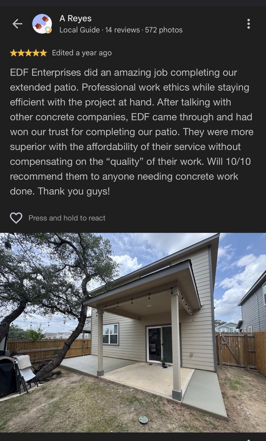 Google review screenshot from A Reyes