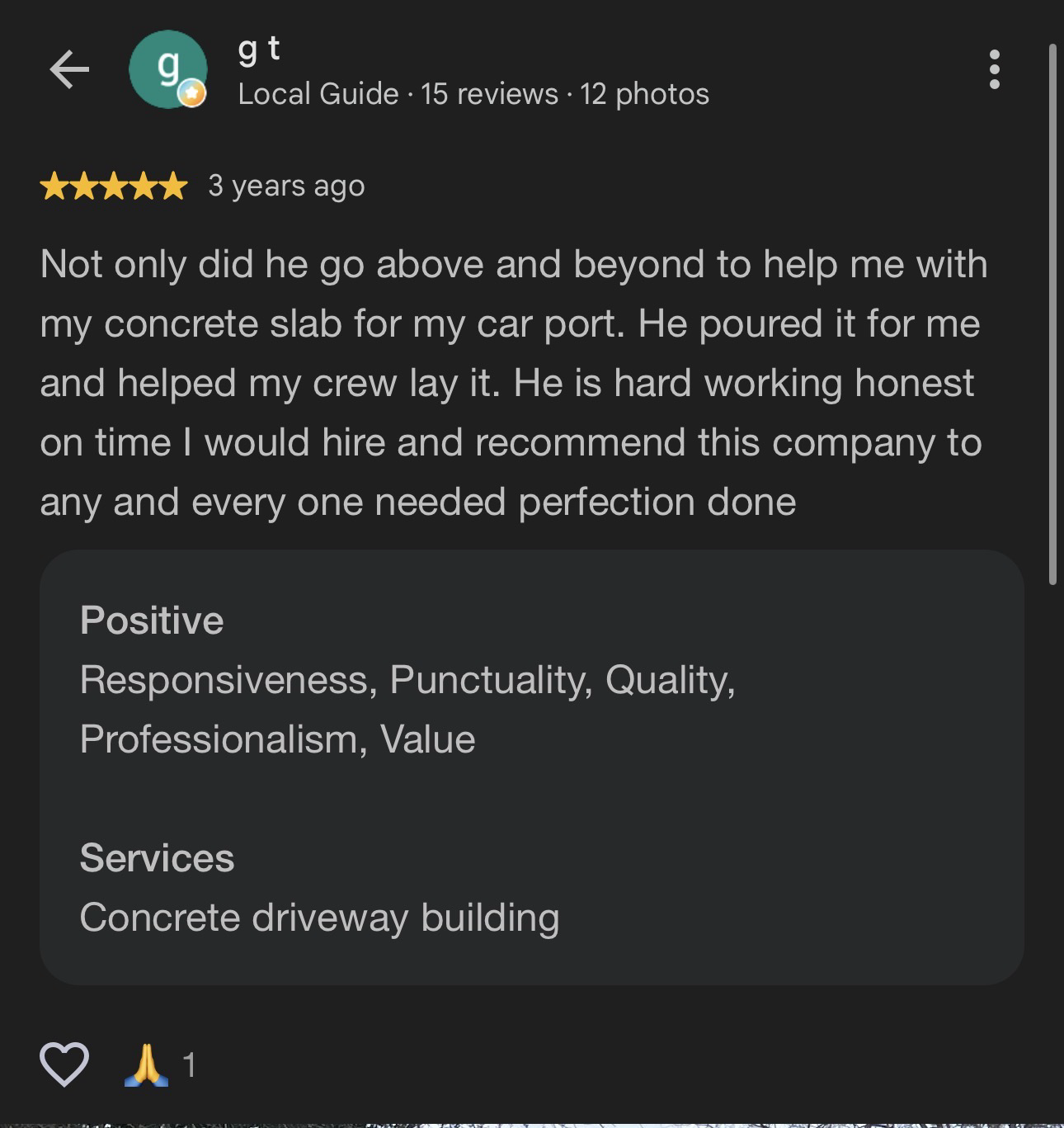 Google review screenshot from g t