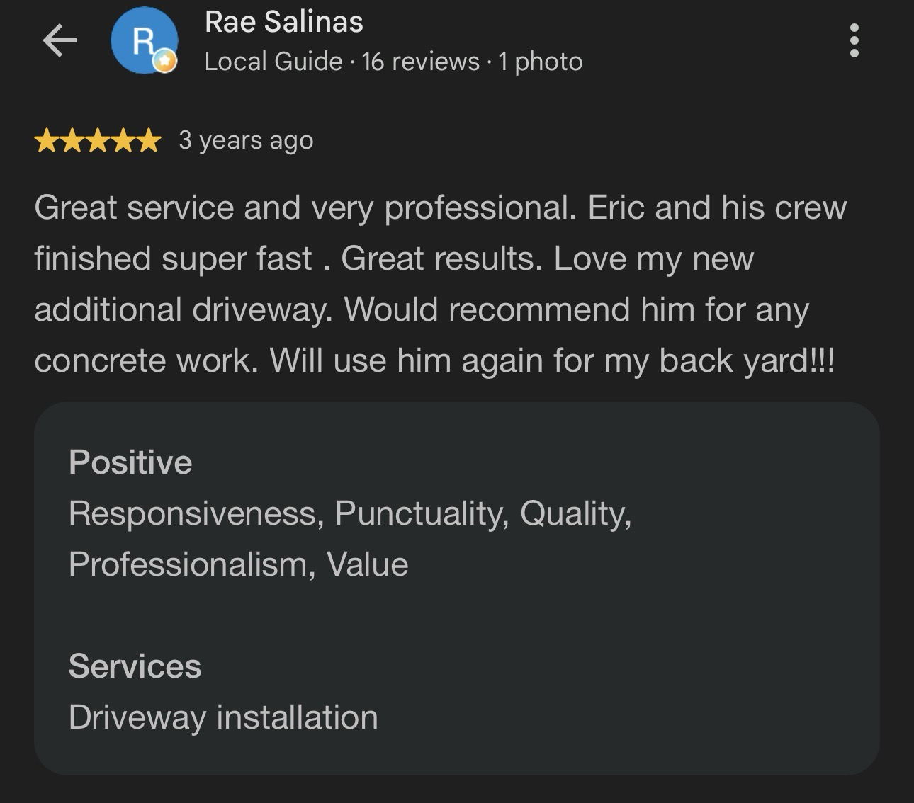 Google review screenshot from Rae Salinas